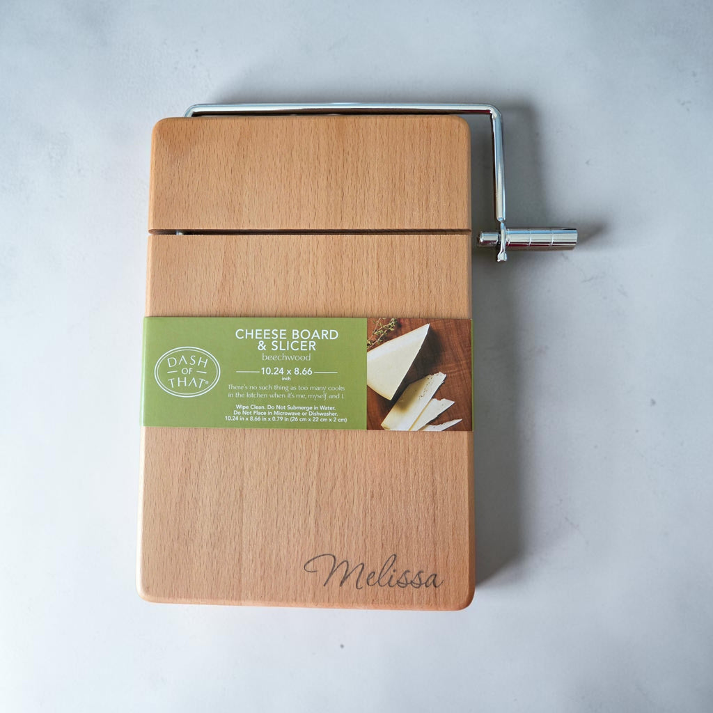 Personalized Beechwood Cheese Board & Wire Slicer