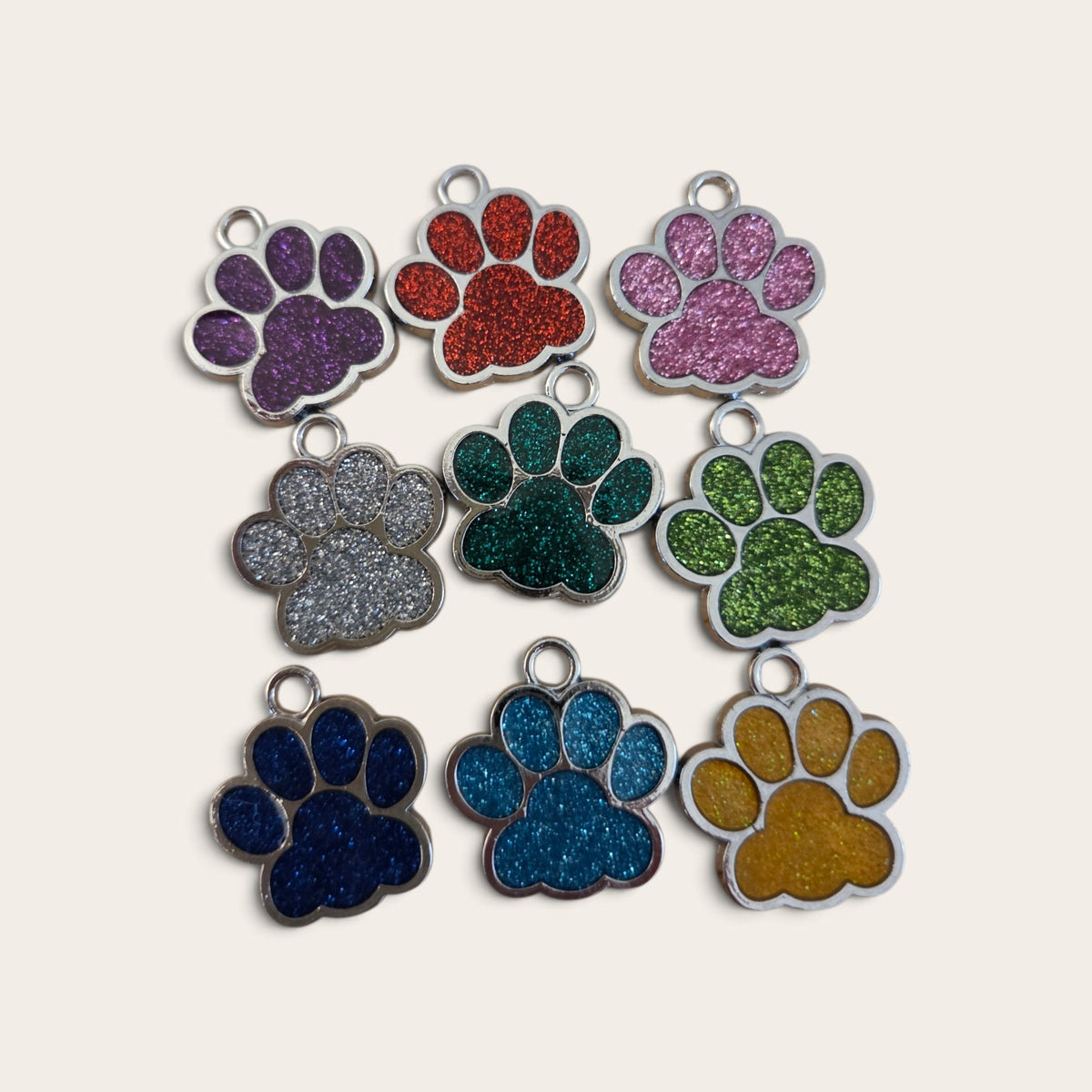 Custom Engraved Glitter Paw Print Pet ID Tag – Personalized Dog & Cat Collar Charm