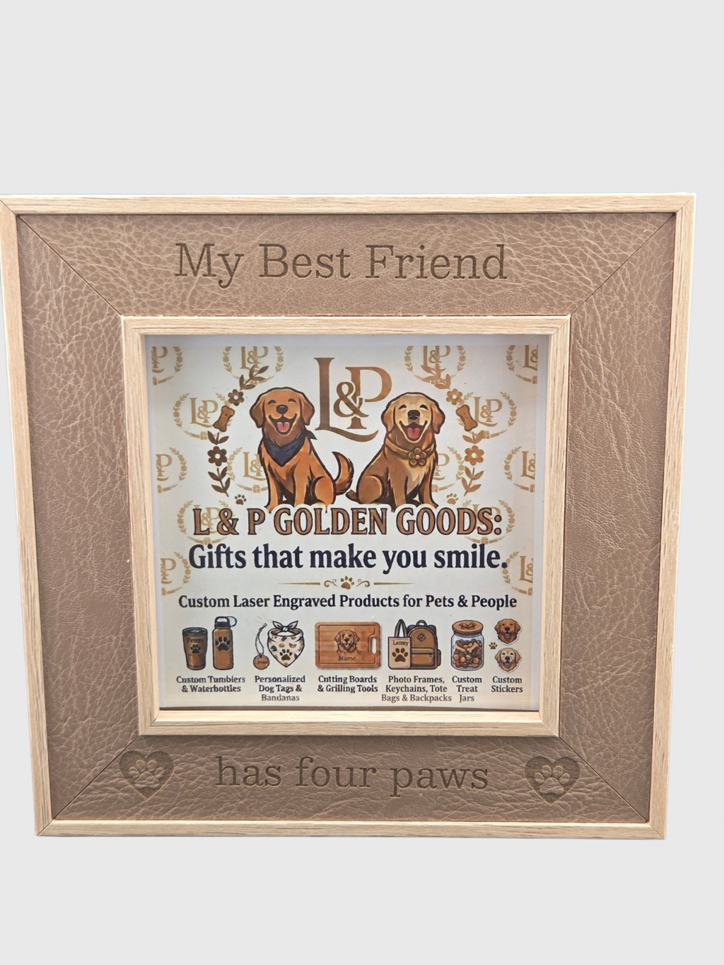 Personalized Laser Engraved Faux Leather Picture Frame – 4" x 4" Custom Keepsake