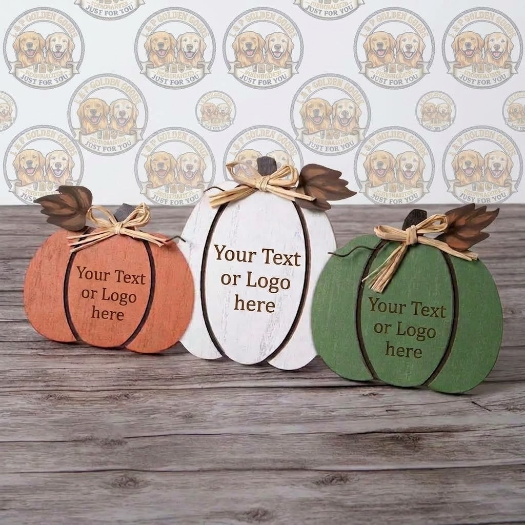 Personalized Rustic Wood Pumpkin Trio – Custom Laser-Engraved Fall Tabletop Decor