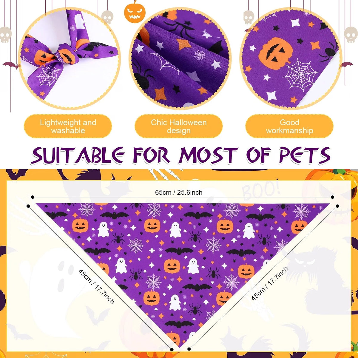 Personalized Halloween Dog Bandana – Custom Glow-in-the-Dark Name Pet Scarf