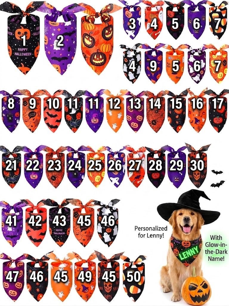 Personalized Halloween Dog Bandana – Custom Glow-in-the-Dark Name Pet Scarf
