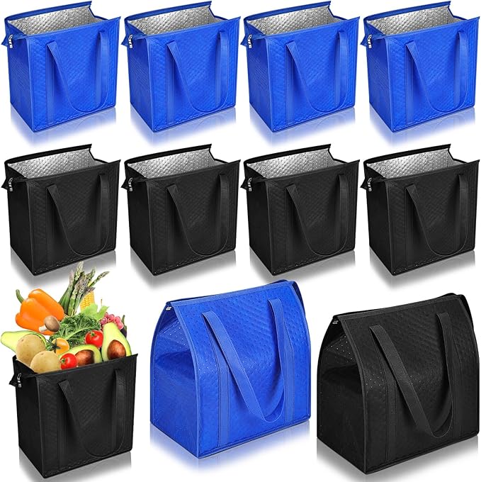 Large 18L Insulated Grocery Bag Bulk Zippered, Blue, Black
