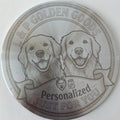 L & P Golden goods custom stainless steel jar lid with laser-engraved portrait of two golden retriever dogs